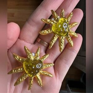 Golden Sun Heart Stud Earrings